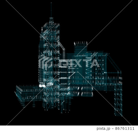Abstract launch pad complex: rocket launch as part of a space mission 86761311