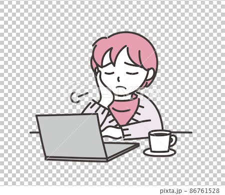 Girl sighing in front of a computer B [single... - Stock Illustration ...