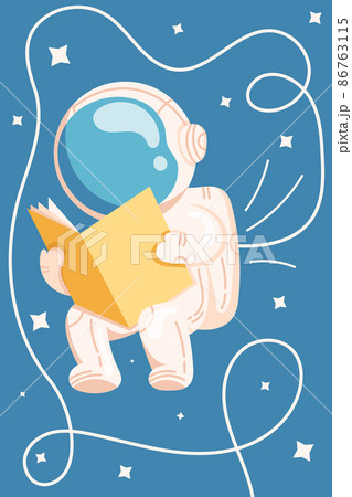 Other space poster of deep space with stars and astronaut reading a book in a flat style. Vector illustration Other space poster of deep space with stars and astronaut reading a book in a flat style. Vector illustration 86763115