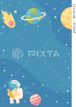 Other space poster of deep space with planets and stars, comets and astronaut in a flat style. Vector illustration Other space poster of deep space with planets and stars, comets and astronaut in a flat style. Vector illustration 86763121