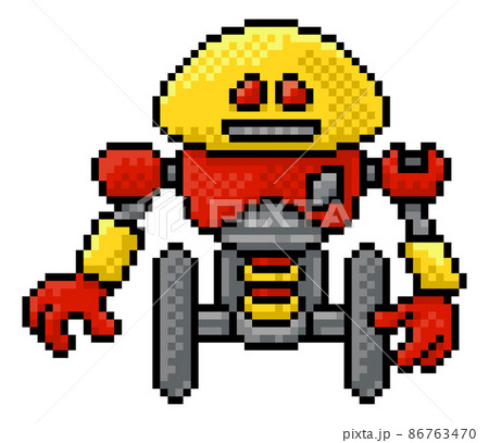 Cute Robot Cartoon Video Game Pixel Art Mascot 86763470