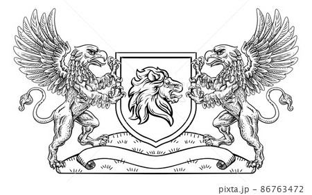 Coat of Arms Crest Lion Griffin or Griffon Shield 86763472