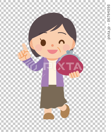 財布を持った笑顔の女性 86764898