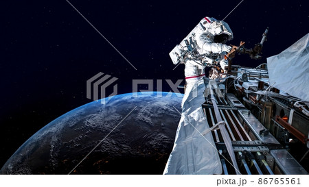 Astronaut spaceman do spacewalk while working for spaceflight mission Astronaut spaceman do spacewalk while working for spaceflight mission 86765561