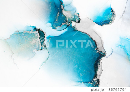 Blue silver abstract background of marble liquid ink art painting on paper . 86765794
