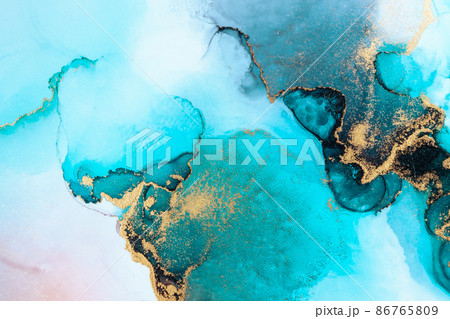 Luxury blue abstract background of marble liquid ink art painting