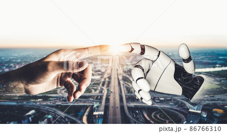 Futuristic AI thinking of droid robot artificial intelligence concept 86766310