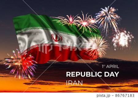 Sky with majestic fireworks and flag of Iran Sky with majestic fireworks and flag of Iran 86767183