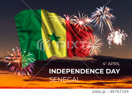 Sky with majestic fireworks and flag of Senegal Sky with majestic fireworks and flag of Senegal 86767184