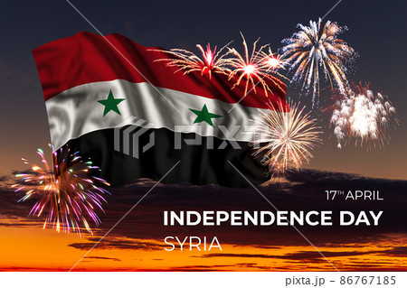 Sky with majestic fireworks and flag of Syria Sky with majestic fireworks and flag of Syria 86767185
