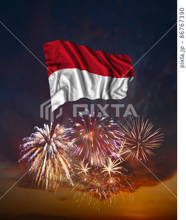 Holiday fireworks and flag of 86767390