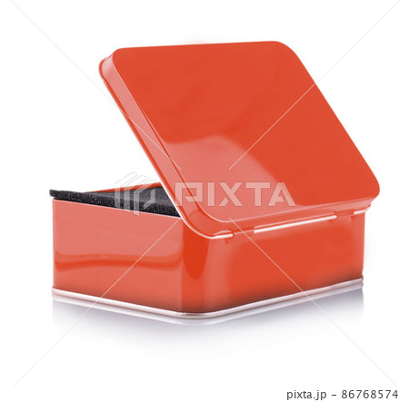 Opened Empty red metal box close-up isolated on white background 86768574