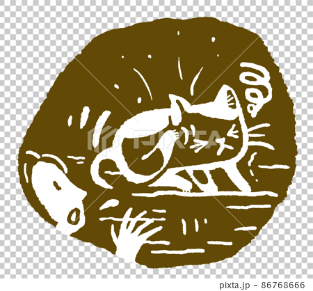 線画で描く猫　ノミだらけの捨て猫を保護しようとする女性 86768666