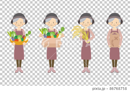 農作物を持つ女性農家　セット 86768758