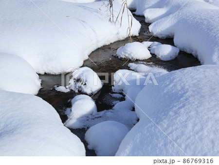 小川の雪解け 86769316
