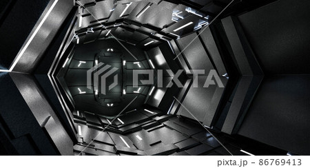 dark futuristic technology space station ship sci-fi modern industry lab hallway tunnel interior 3d render illustration dark futuristic technology space station ship sci-fi modern industry lab hallway tunnel interior 3d render illustration 86769413