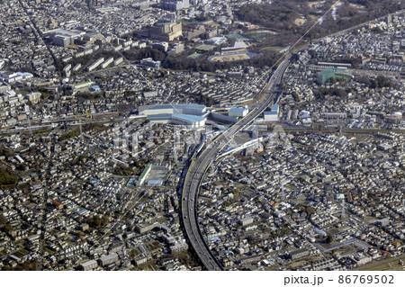 東京外環自動車道の東名ジャンクション予定地付近を空撮 86769502