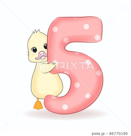 Cute Little Duck with Alphabet Number 5 86770190