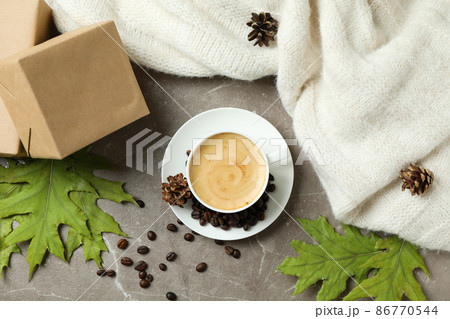 Cozy autumn concept background with coffee drink 86770544