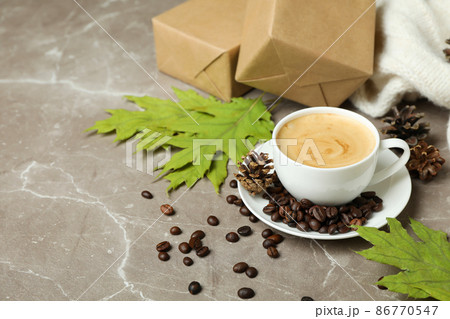 Cozy autumn concept background with coffee drink 86770547