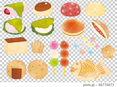 Assorted handwritten Japanese sweets set 86770873
