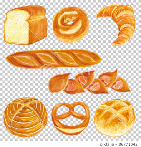 看起來很好吃的經典麵包的水彩插圖集 86771042