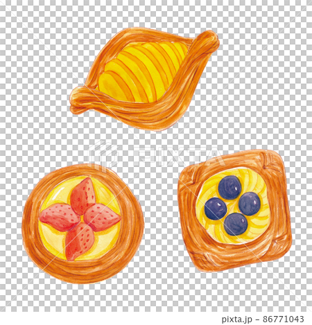 おいしそうなフルーツデニッシュの水彩イラストセット おいしそうなフルーツデニッシュの水彩イラストセット 86771043