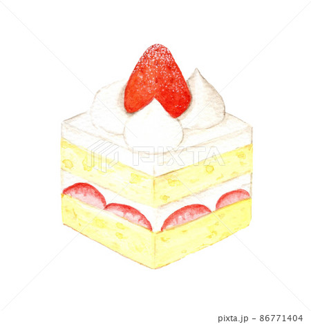 手描き水彩のいちごショートケーキの美味しそうなイラストのイラスト