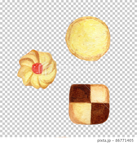 手描き水彩の美味しそうなクッキーセットイラスト（かわいいスイーツ・フード素材） 86771405