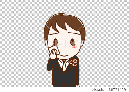 （上半身正面）フォーマルな服装で感動で涙をホロリと流しハンカチで拭く男性 86771439