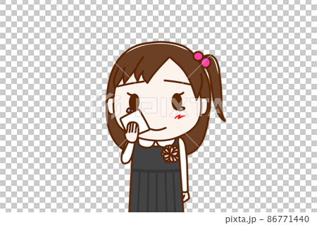 （上半身正面）フォーマルな服装で感動で涙をホロリと流しハンカチで拭く少女 86771440