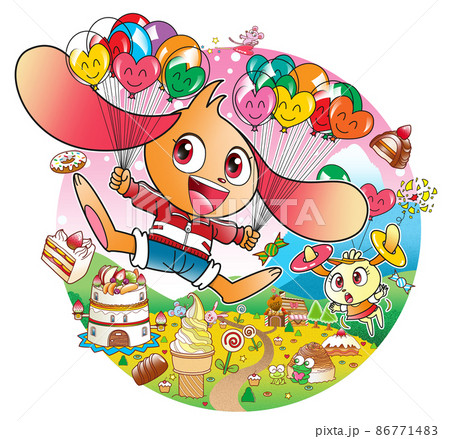 ウサギ キャラクター お菓子の国 イメージ画のイラスト素材