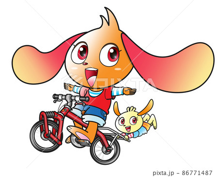 ウサギ キャラクター 自転車 のイラスト素材