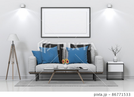mock up poster frame interior living room background, 3D render 86771533