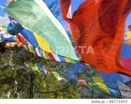 チベット仏教 色鮮やかなタルチョ チベット仏教 色鮮やかなタルチョ 86771855