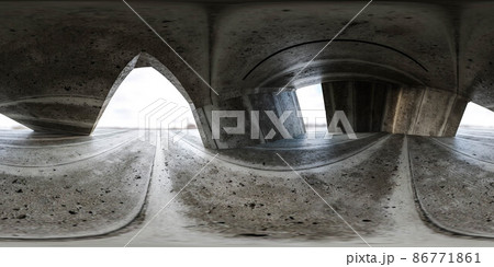 360 degree full panorama environment map of abstract futuristic concrete building exterior with day light 3d render illustration hdri hdr vr virtual reality 86771861