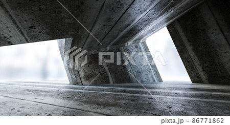 abstract futuristic concrete building exterior with day light 3d render illustration 86771862
