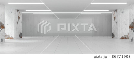 empty white production hall laboratory science lab technology with rusty worn metal columns 3d render illustration empty white production hall laboratory science lab technology with rusty worn metal columns 3d render illustration 86771903