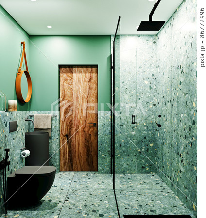 3D Rendering Modern Bathroom Design with Tiles under Concrete and Marble 86772996