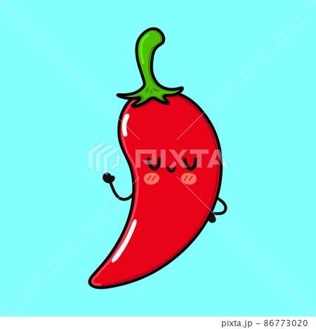 Cute funny chili pepper character. Vector hand drawn cartoon kawaii character illustration icon. Isolated on blue background. Happy chili pepper character concept 86773020