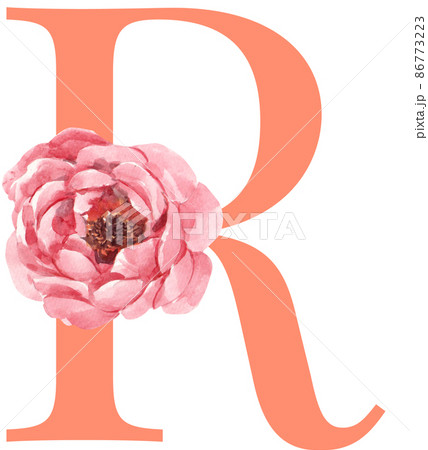 Dusty pink, rose, pale flowers, botanical alphabet A-Z design. Eucalyptus, emerald and burgundy greenery card. Floral pastel watercolor letter 86773223