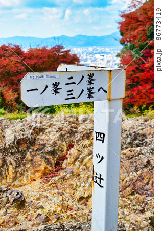京都　伏見稲荷大社の四ツ辻と紅葉 86773419