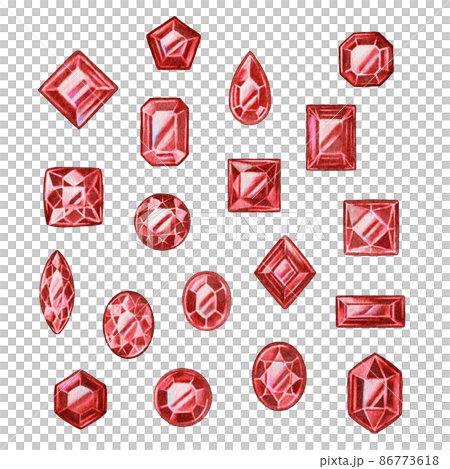 Cute watercolor red jewel set raster material 86773618