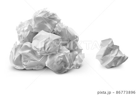 Realistic paper trash. Pile of crumpled paper balls, crinkled and wasted page. Vector isolated set crumpled garbage ball Realistic paper trash. Pile of crumpled paper balls, crinkled and wasted page. Vector isolated set crumpled garbage ball 86773896