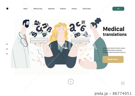 Medical translations - medical insurance web template. Modern flat vector 86774051