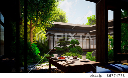 和風カフェ・午後の明るい日 86774778