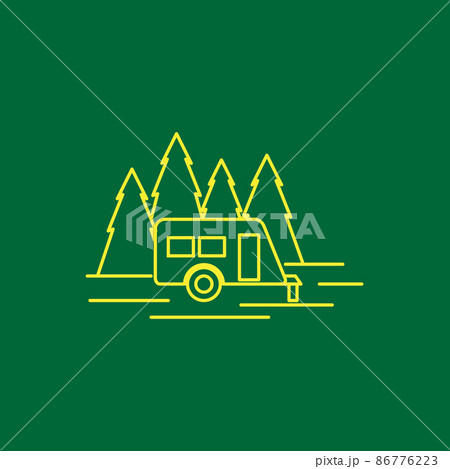 camper van line with forest pine tree logo design, vector graphic symbol icon illustration creative idea 86776223