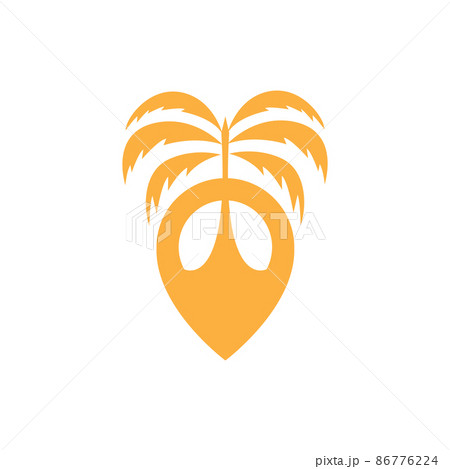 flat colored pin map location with coconut tree logo design, vector graphic symbol icon illustration creative idea 86776224