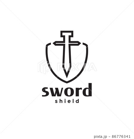 line sword with shield logo design, vector graphic symbol icon illustration creative idea 86776341
