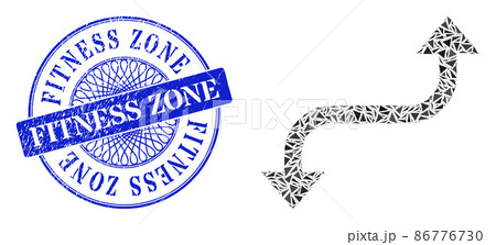 Textured Fitness Zone Badge and Triangle Opposite Curved Arrow Mosaic 86776730
